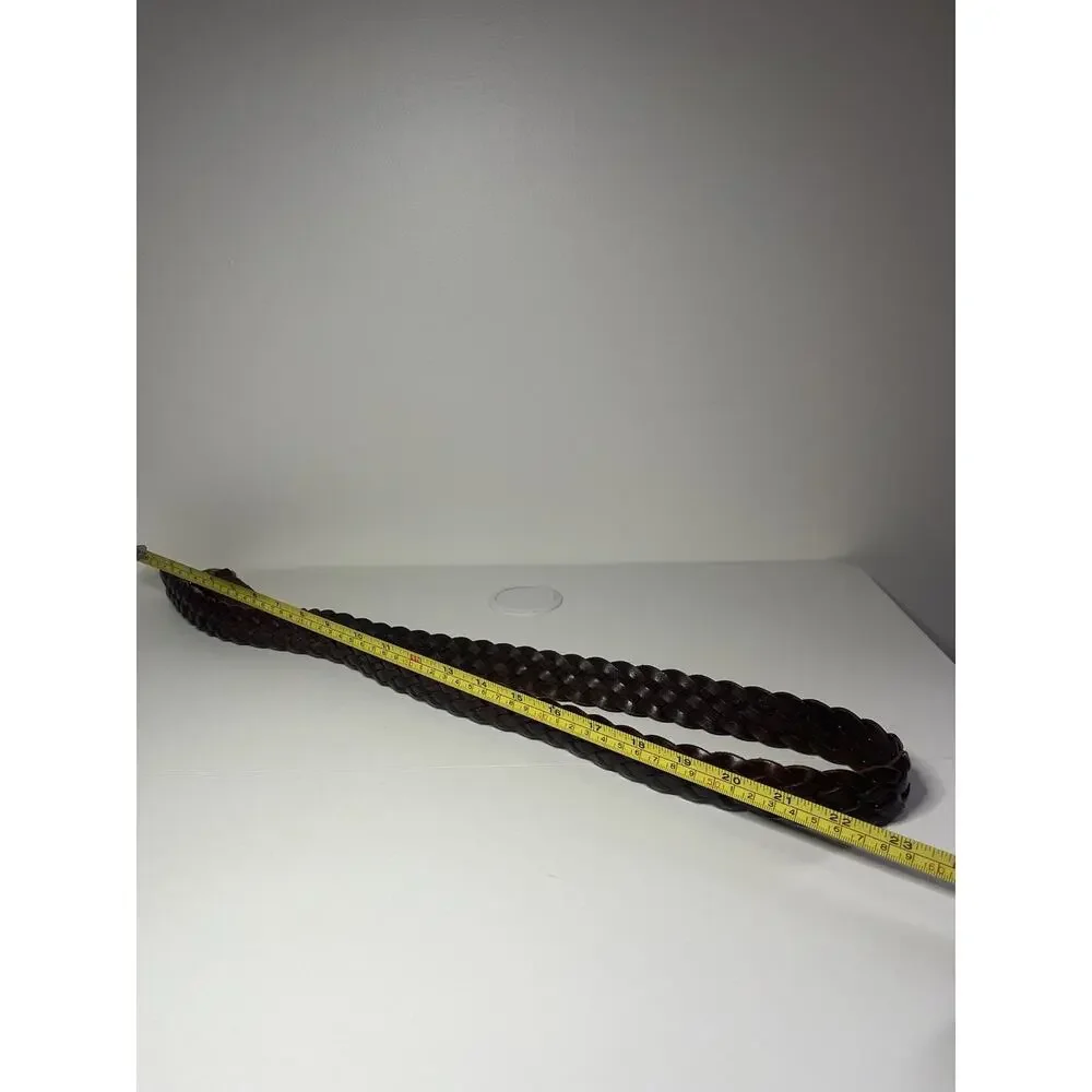 Braided Genuine Leather Belt Mahogany Brown Gold Buckle Woven Gaucho 38
